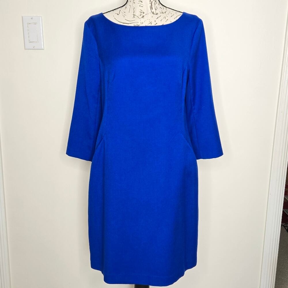 OLD NAVY Royal Blue Shift Dress Boat Neck 3/4 Length Sleeves Pockets Size 6